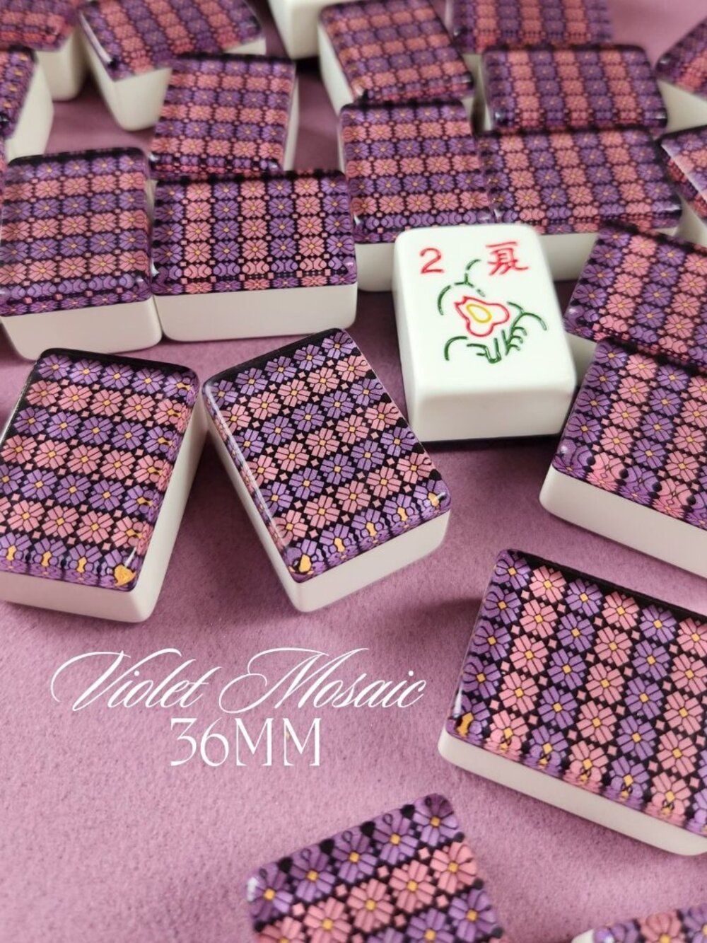 Automatic Mah Jongg Tiles Designer Series - Violet Mosaic (36MM)